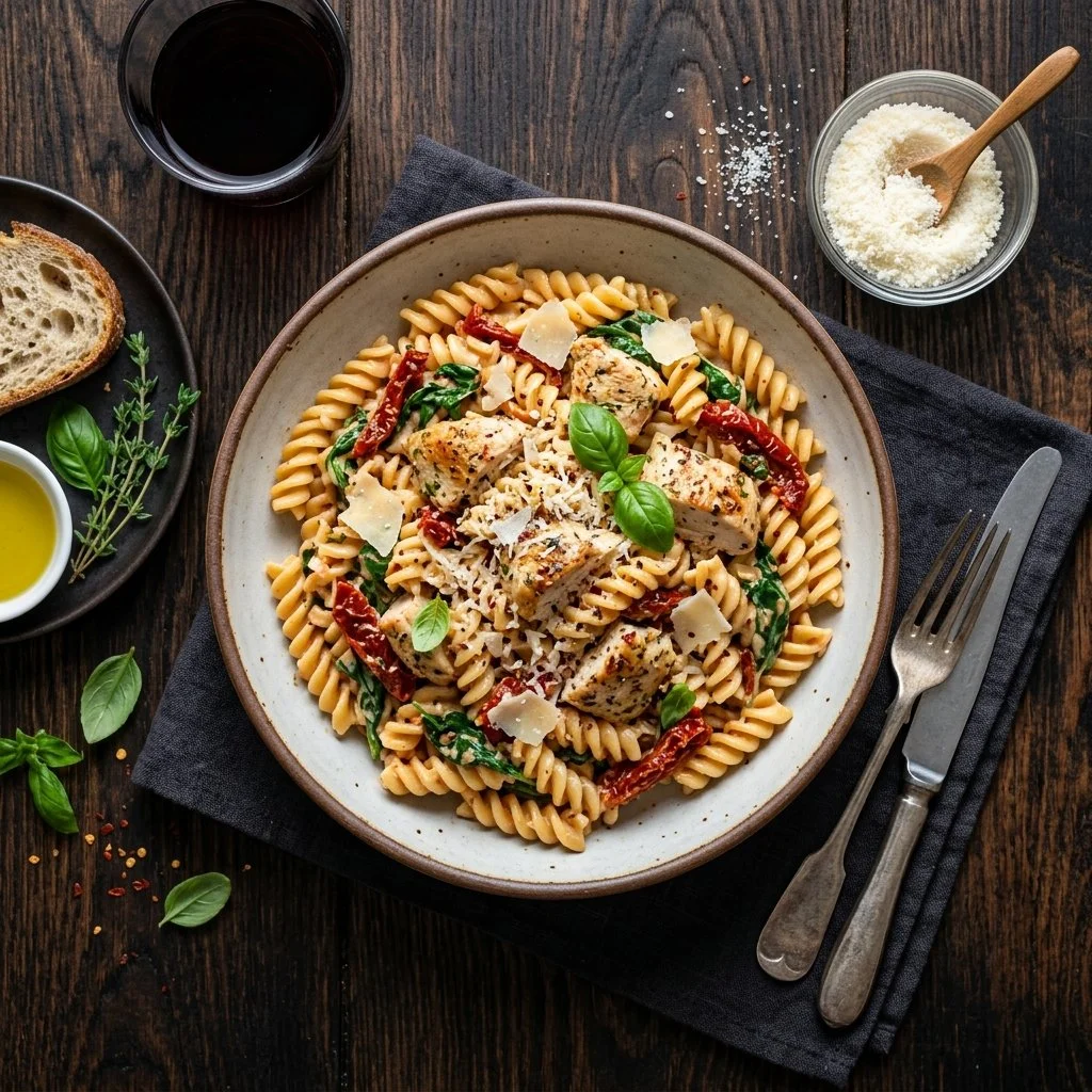 Creamy Marry Me Chicken Pasta garnished with fresh herbs