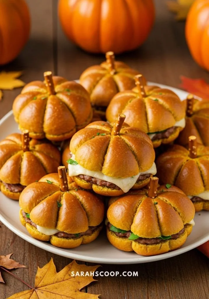 Pumpkin-shaped mini sliders for fall gatherings and festive occasions