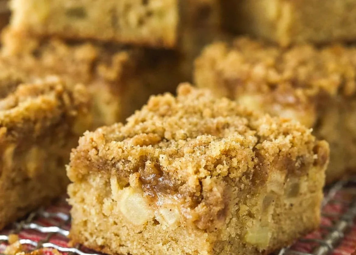 Delicious homemade Apple Streusel Bars ready to serve on a plate