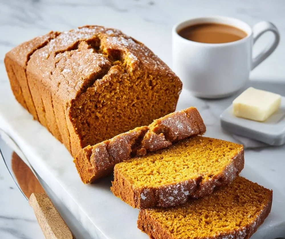 Deliciously baked autumn pumpkin bread with spices and a golden crust