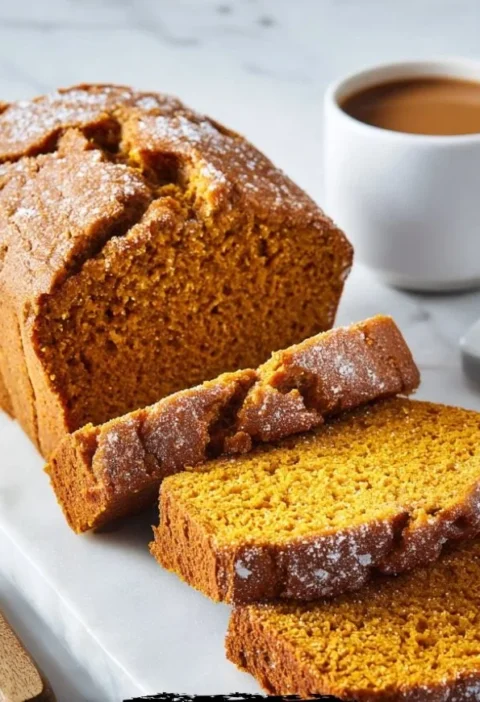 Deliciously baked autumn pumpkin bread with spices and a golden crust