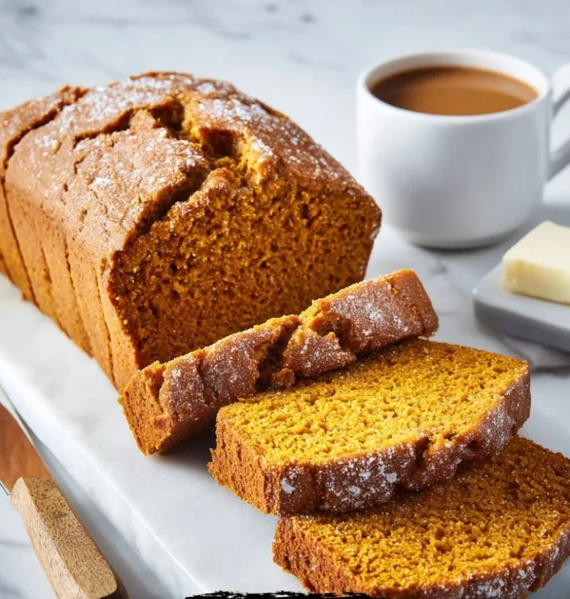 Deliciously baked autumn pumpkin bread with spices and a golden crust