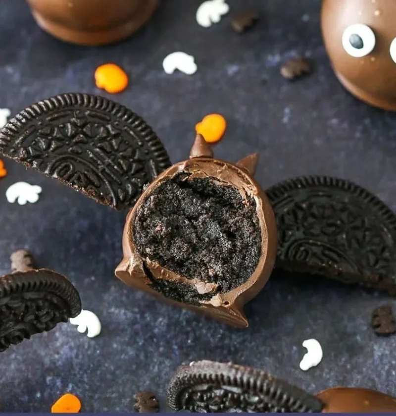 Halloween Bat Oreo Cookie Balls for a spooky party treat