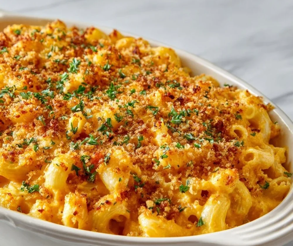 Creamy Butternut Squash Mac and Cheese served in a bowl with melted cheese