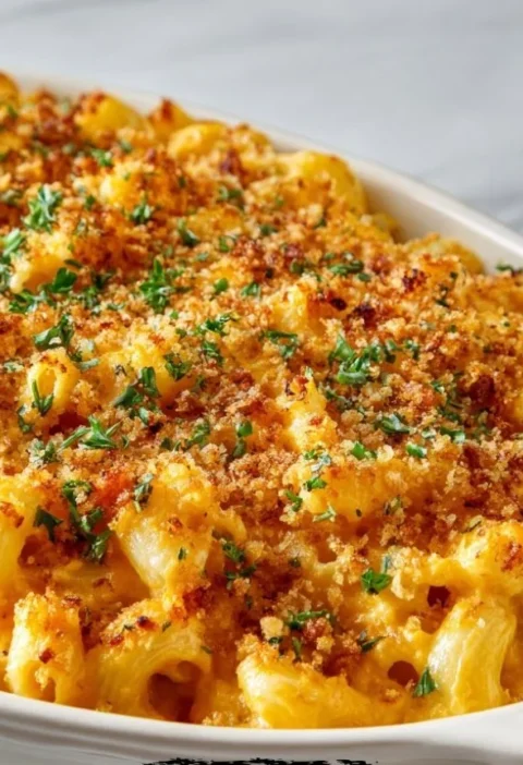 Creamy Butternut Squash Mac and Cheese served in a bowl with melted cheese