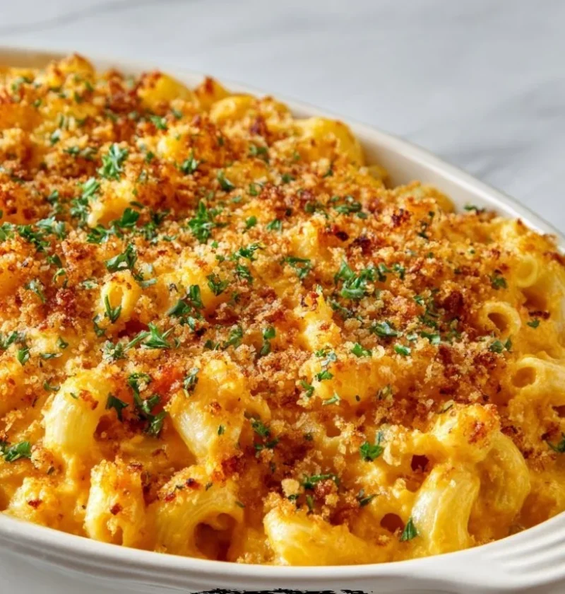 Creamy Butternut Squash Mac and Cheese served in a bowl with melted cheese