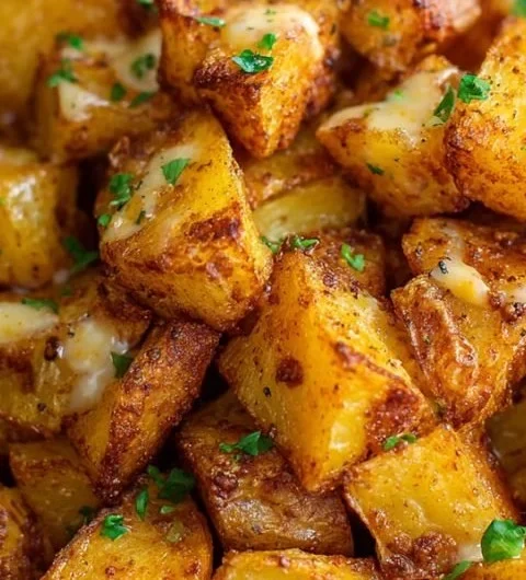 Cheesy taco potatoes baked with cheese, taco seasoning, and toppings.