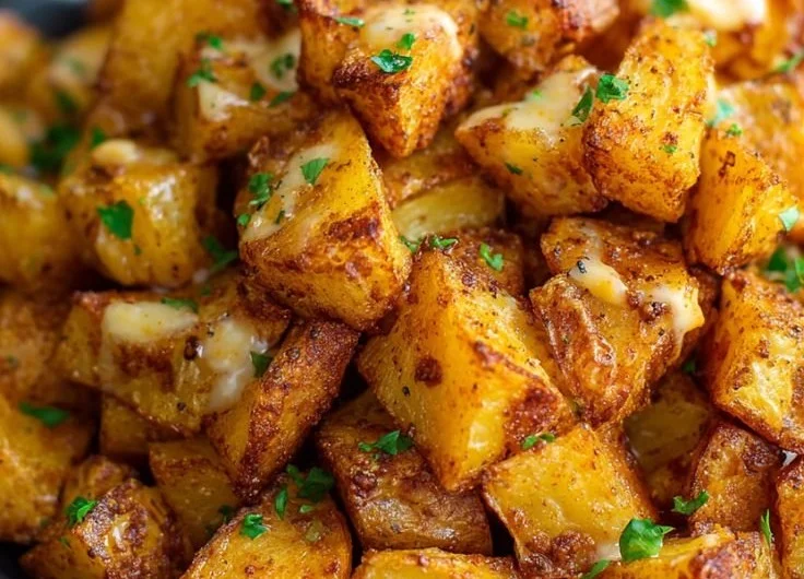 Cheesy taco potatoes baked with cheese, taco seasoning, and toppings.