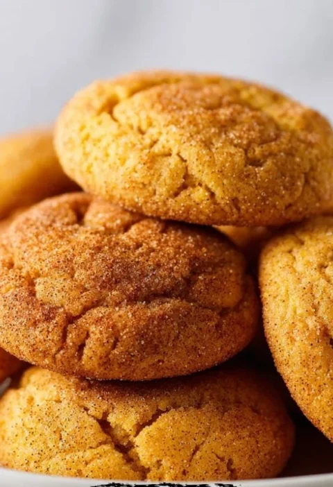 Chewy pumpkin snickerdoodle cookies on a baking tray, ideal for autumn treats.