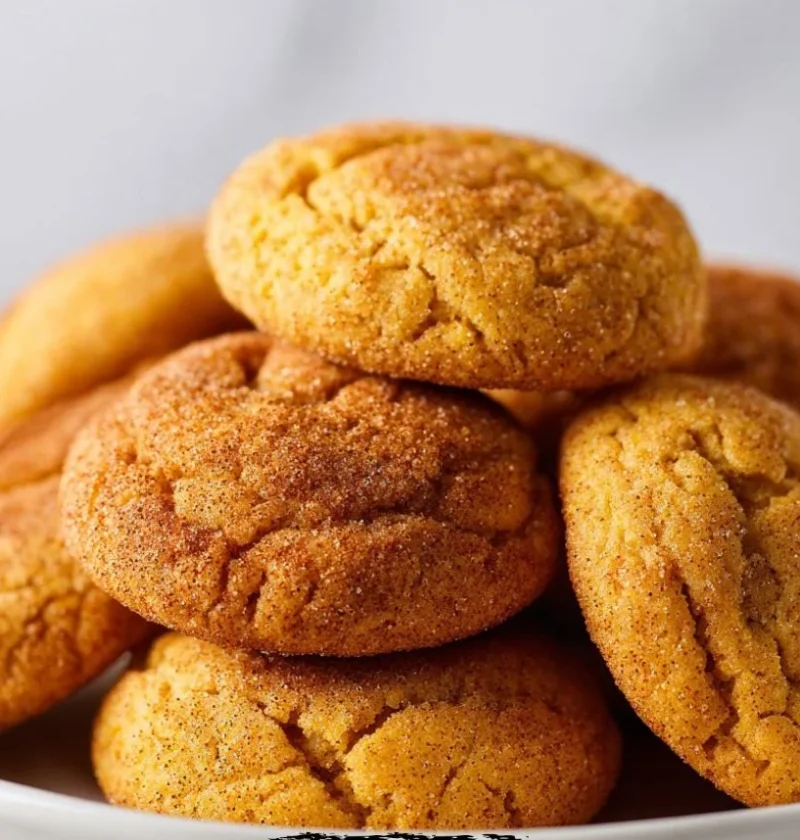 Chewy pumpkin snickerdoodle cookies on a baking tray, ideal for autumn treats.
