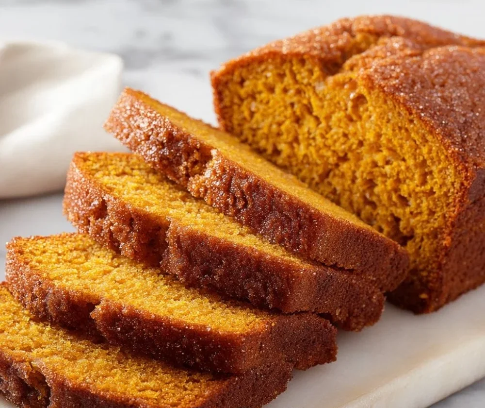Delicious cinnamon sugar pumpkin bread fresh from the oven, a perfect fall treat.