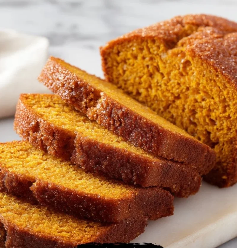 Delicious cinnamon sugar pumpkin bread fresh from the oven, a perfect fall treat.