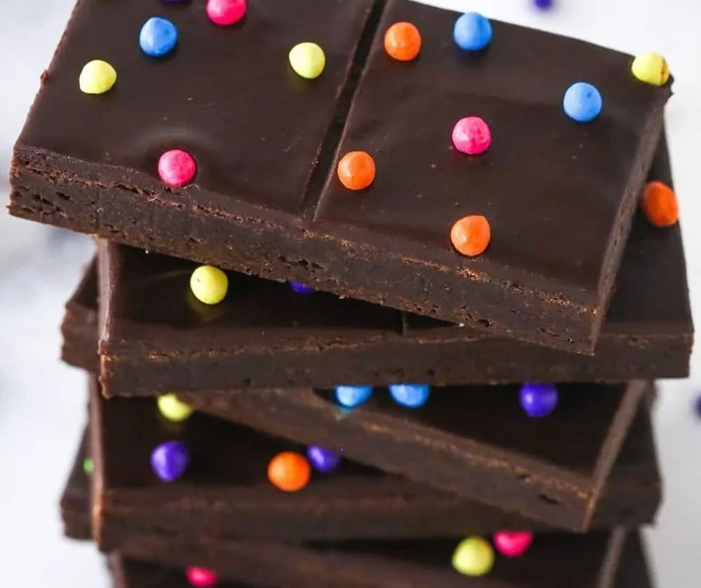 Homemade copycat Cosmic Brownies with colorful sprinkles on top.