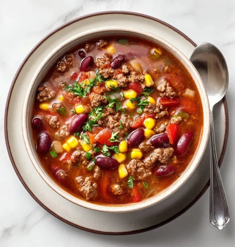 Delicious bowl of Cowboy Soup with beans and vegetables