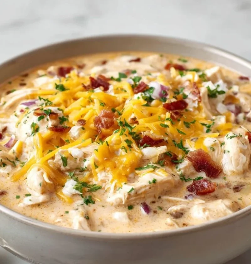 Cream cheese chicken chili in a crock pot, perfect for family dinners