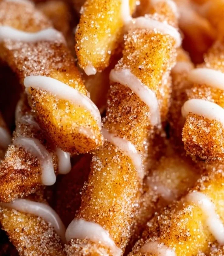 Crispy air fryer apple fries served in a bowl