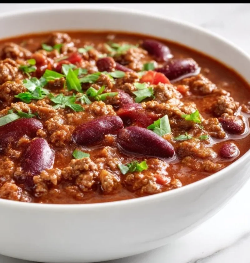Delicious Crockpot Chili with Ground Beef and Beans in a rustic bowl