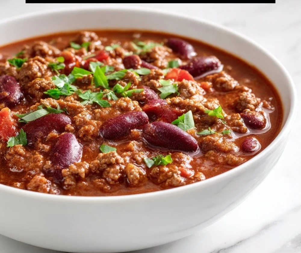 Delicious Crockpot Chili with Ground Beef and Beans in a rustic bowl