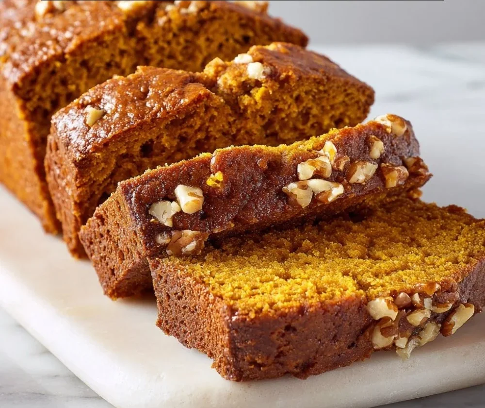 Delicious slice of dessert pumpkin bread with autumn spices