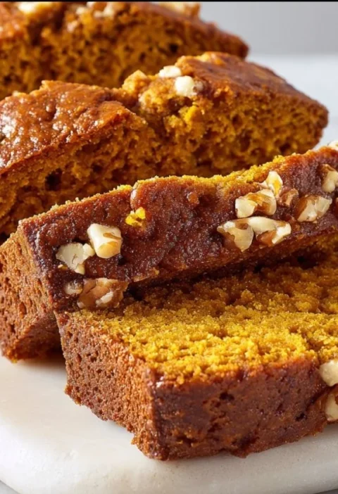 Delicious slice of dessert pumpkin bread with autumn spices