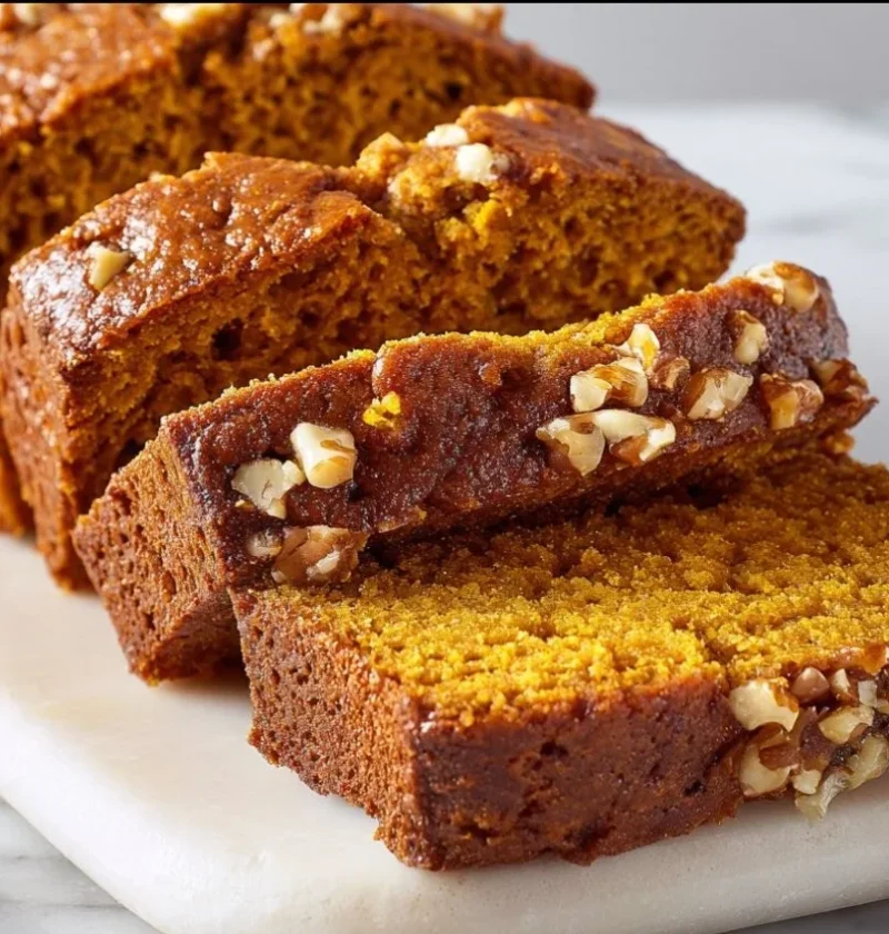 Delicious slice of dessert pumpkin bread with autumn spices