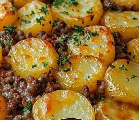 Delicious Hamburger Potato Casserole served in a baking dish