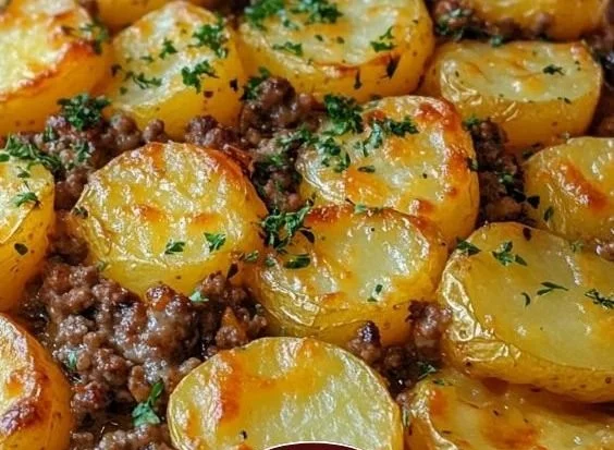 Delicious Hamburger Potato Casserole served in a baking dish