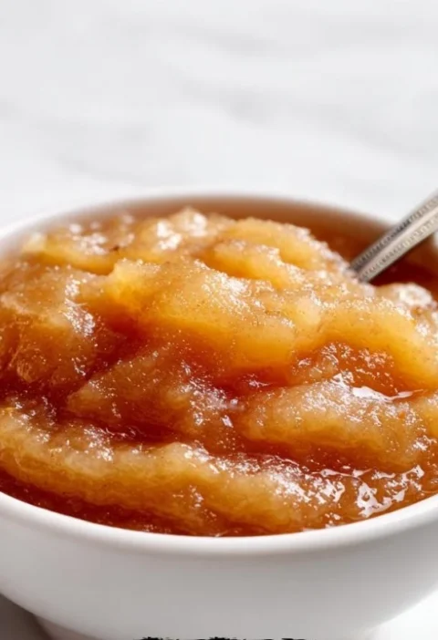 Bowl of homemade crockpot applesauce made with fresh apples and spices