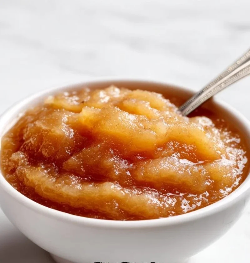 Bowl of homemade crockpot applesauce made with fresh apples and spices