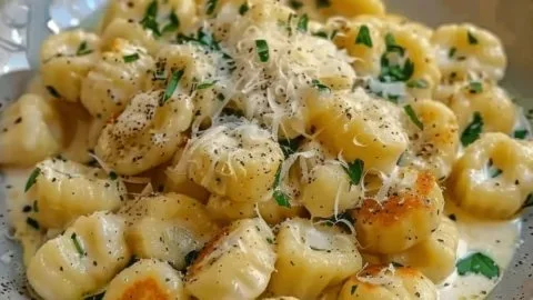 Delicious millionaire gnocchi served with a rich, creamy sauce