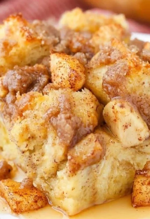 Overnight Cinnamon Apple French Toast Casserole served with apple slices