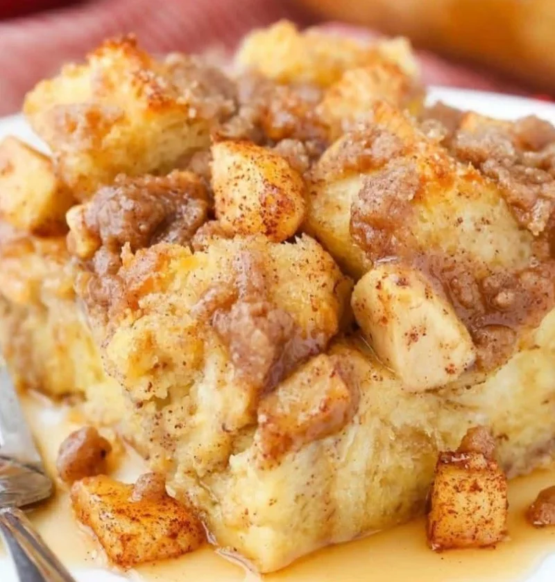 Overnight Cinnamon Apple French Toast Casserole served with apple slices