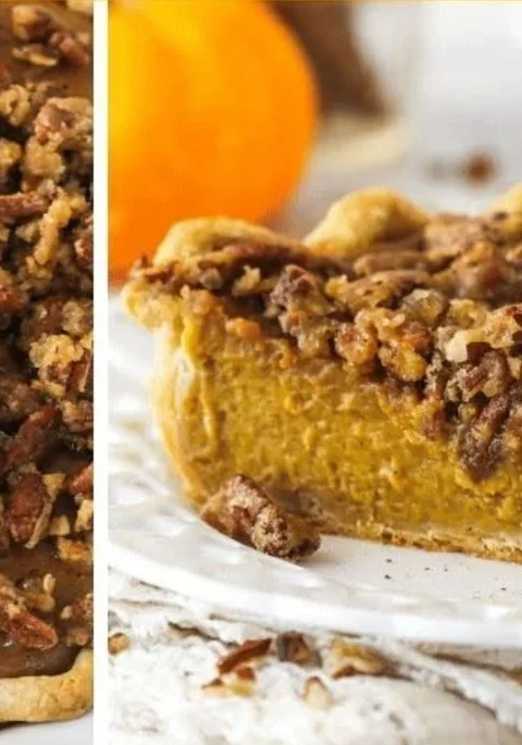 Delicious praline pumpkin pie served on a festive table for the holidays