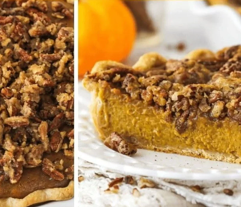 Delicious praline pumpkin pie served on a festive table for the holidays