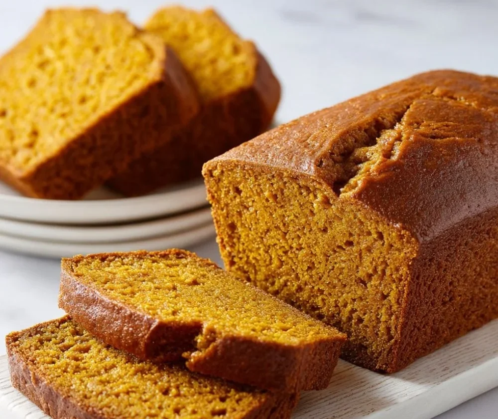 Delicious homemade pumpkin bread on a wooden table