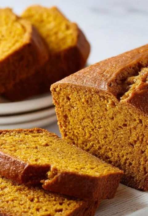 Delicious homemade pumpkin bread on a wooden table