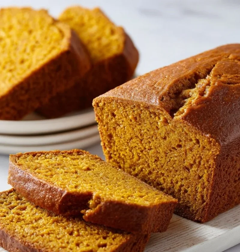 Delicious homemade pumpkin bread on a wooden table