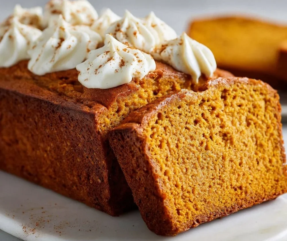 Deliciously swirled Pumpkin Cheesecake Bread ready for autumn desserts