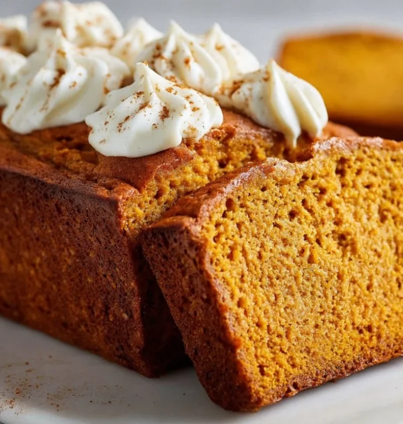Deliciously swirled Pumpkin Cheesecake Bread ready for autumn desserts