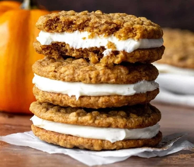 Homemade Pumpkin Oatmeal Cream Pies on a plate