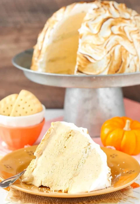 Delicious Pumpkin Spice Baked Alaska dessert with a beautiful presentation