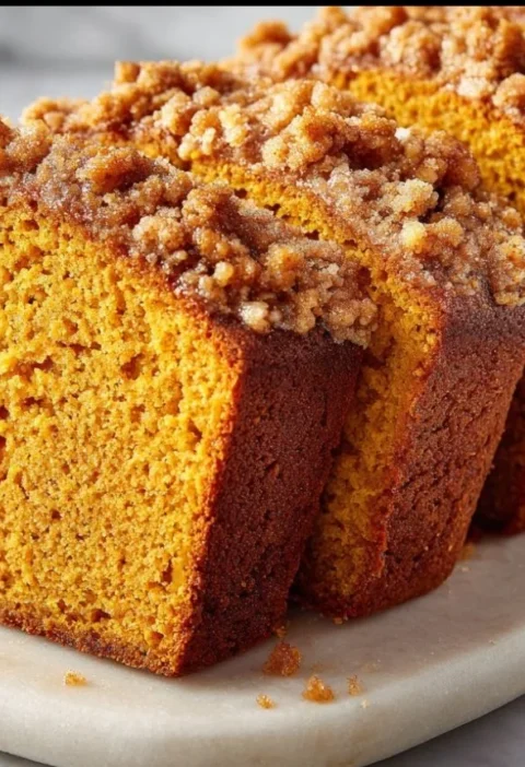 Delicious Pumpkin Streusel Bread fresh out of the oven, perfect for fall baking.