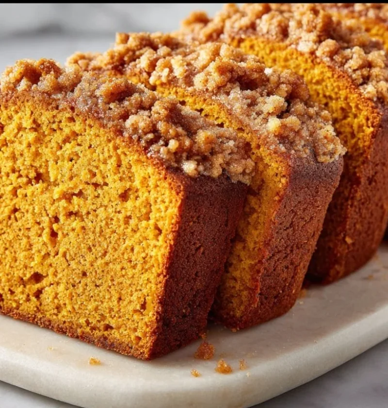 Delicious Pumpkin Streusel Bread fresh out of the oven, perfect for fall baking.