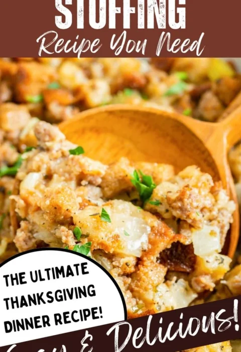 Delicious sausage stuffing ready for a holiday feast