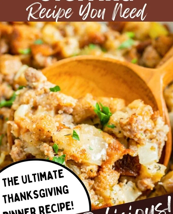 Delicious sausage stuffing ready for a holiday feast