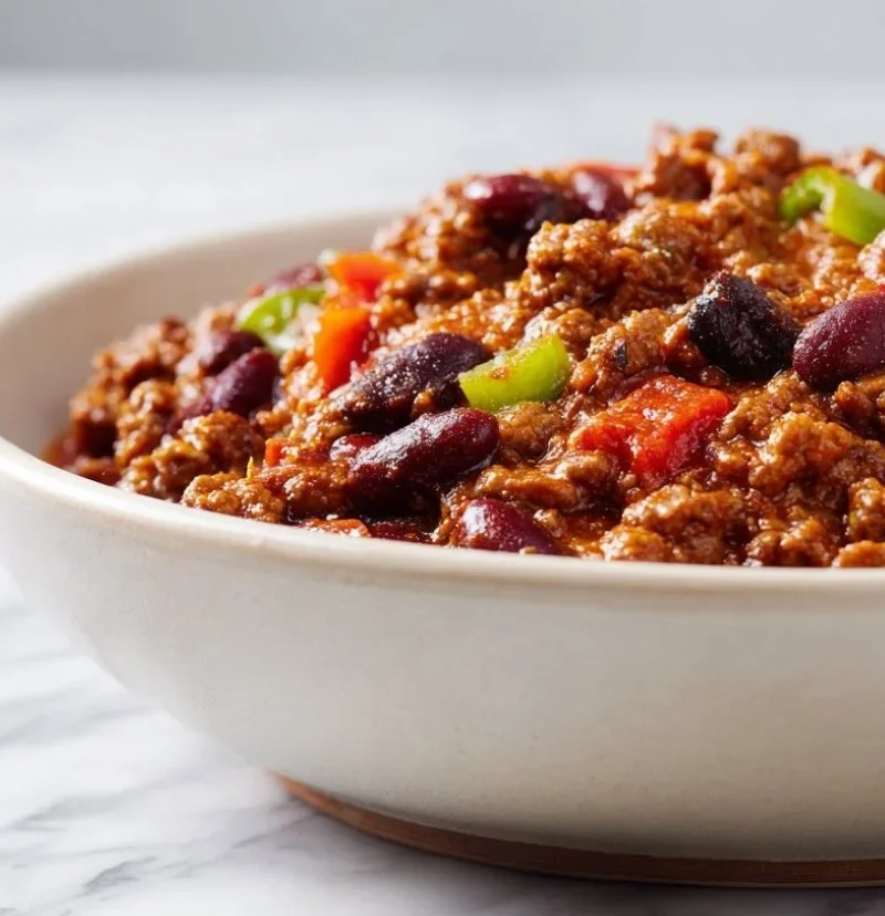 Delicious slow cooker chili recipe for family meals, garnished with cheese and herbs.