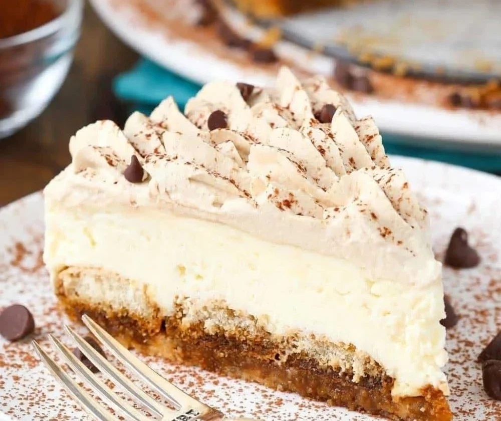 Delicious no-bake tiramisu cheesecake with coffee and cocoa layers