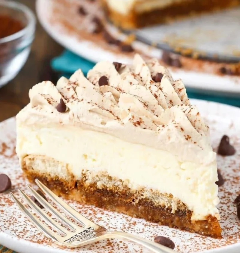 Delicious no-bake tiramisu cheesecake with coffee and cocoa layers
