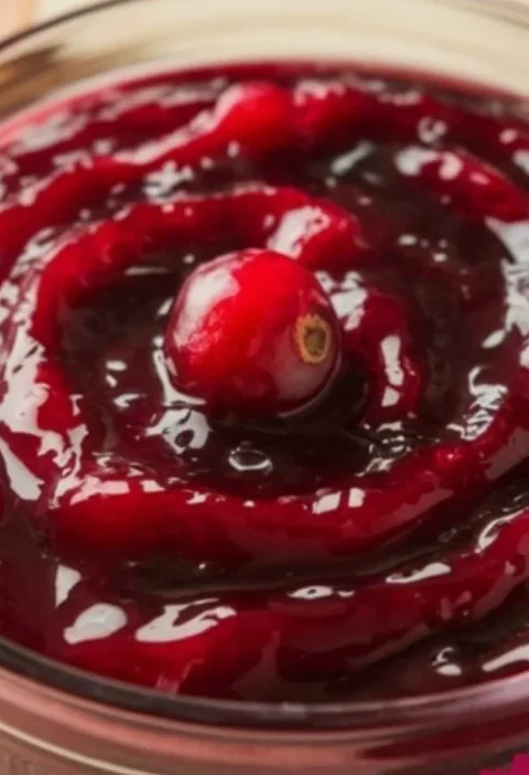 Delicious homemade cranberry sauce in a serving dish.