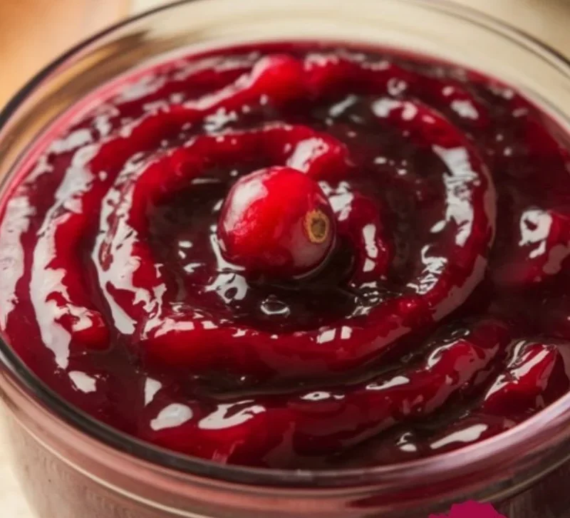Delicious homemade cranberry sauce in a serving dish.